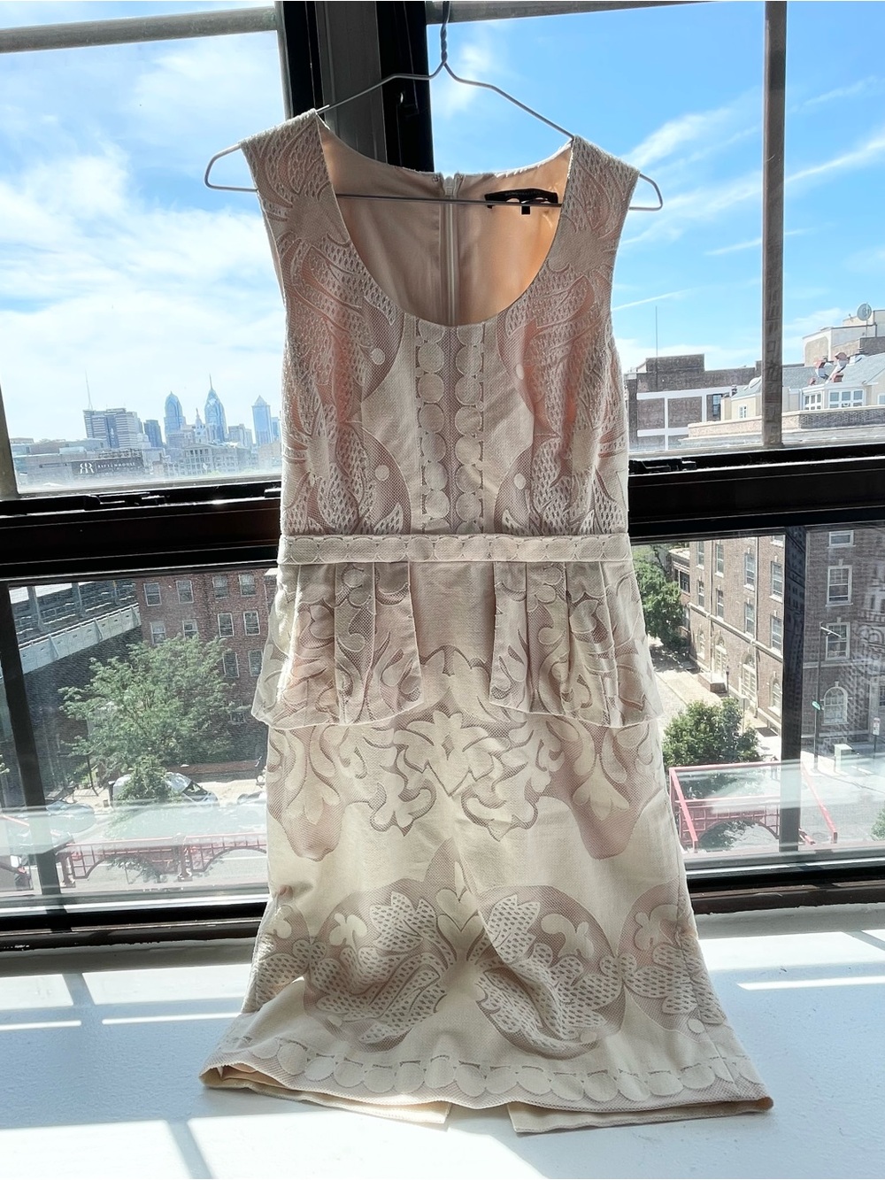 Vintage BCBGMAX Cream Lace Peplum Dress